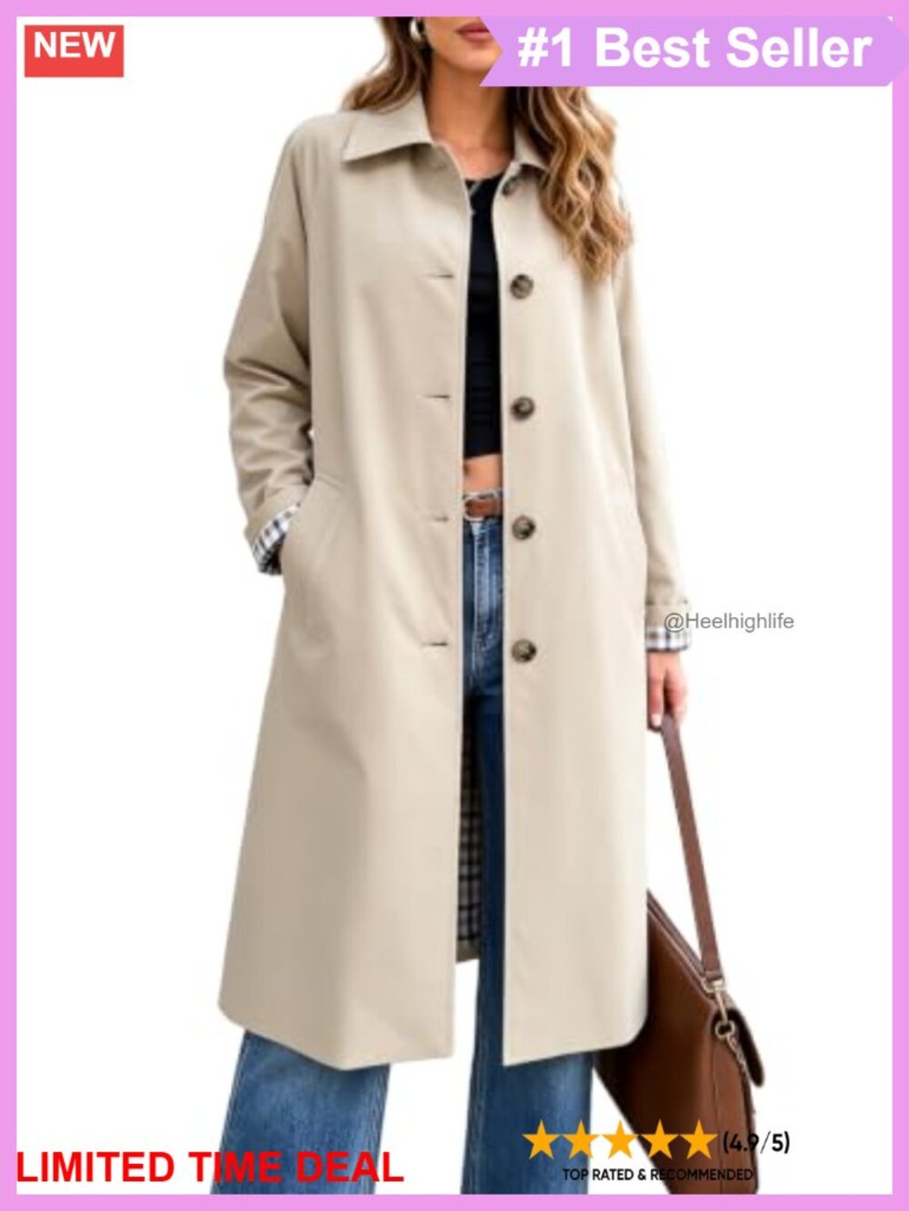 Women's Long Trench Coat Windproof Oversized Casual Fall Jacket Polyester
